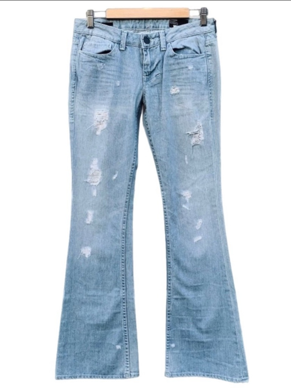 Y2K William Rast “Flared With Flap” Super Low Distressed Jeans